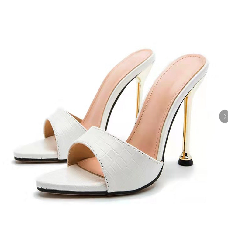 Pointed high heel sandals simple solid color