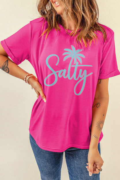 Roze rood T-shirt met print van een zoutige palmboom