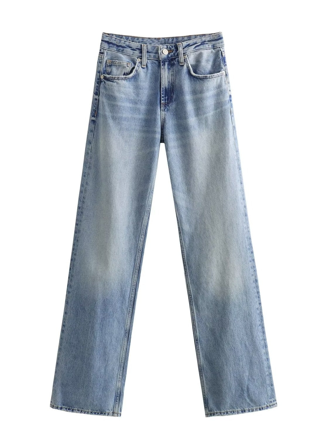 Jeans met hoge taille en rechte wijde pijpen voor dames
