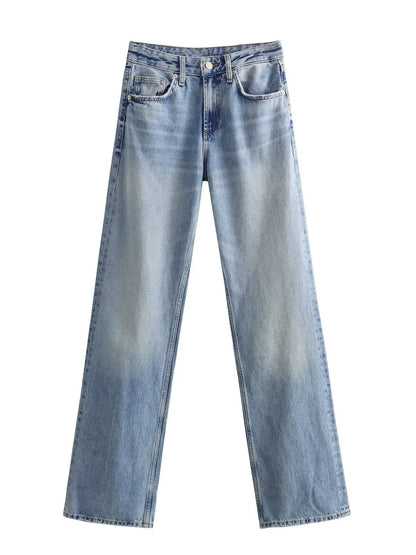 Jeans met hoge taille en rechte wijde pijpen voor dames
