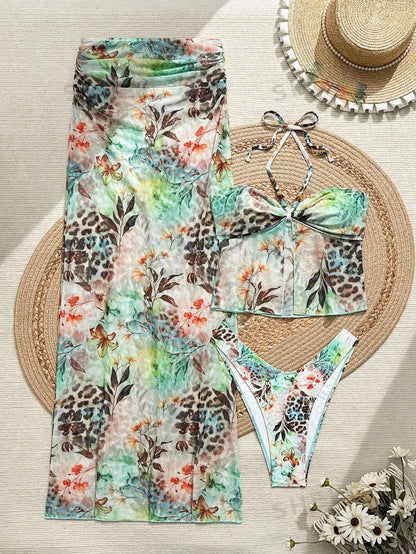 Floral Print Halter Neck Summer Dress