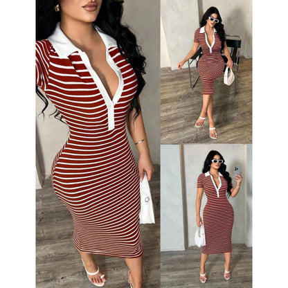 Womens Striped Knitted Midi Dress
