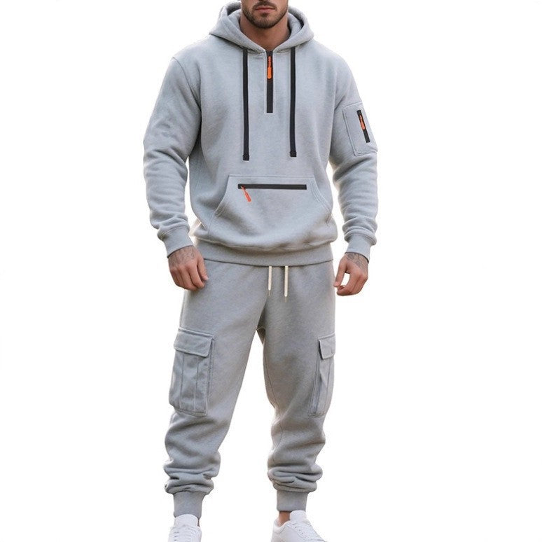 Mens Half Zip Hooded Sweatshirt and Joggers Set