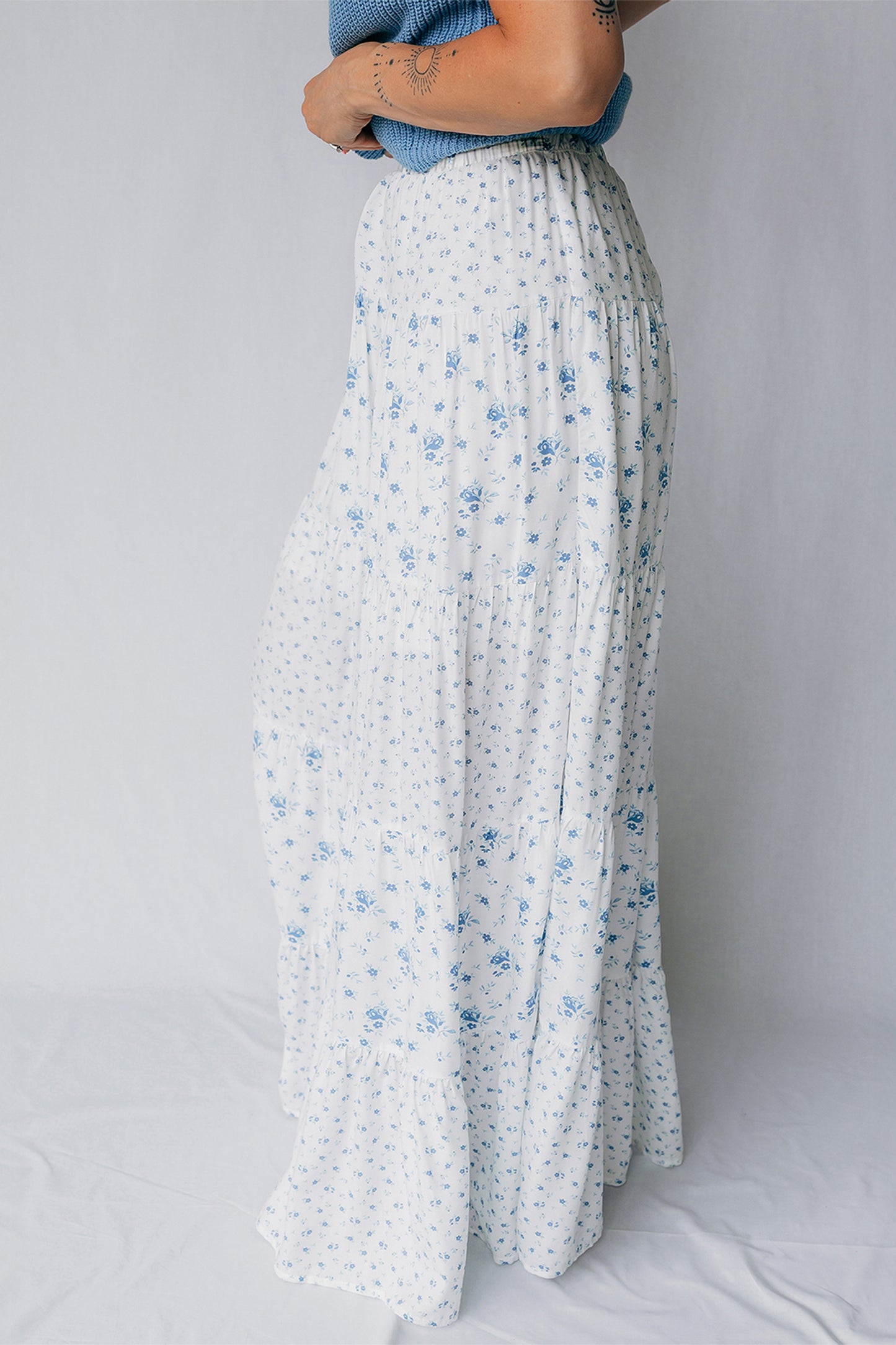 Maxi-rok met hoge taille en kleine bloemenprint in boho-stijl