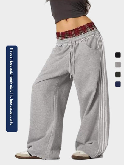 Vintage gestreepte casual joggingbroek met contrast en hoge taille