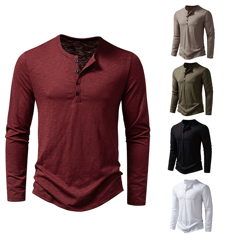 Mens Bamboo Cotton Henley Long Sleeve T-Shirt