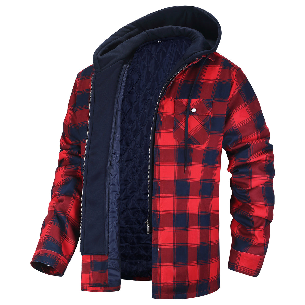 Autumn and Winter Cotton Outwear Plaid Long-Sleeved Loose Hooded Jacket