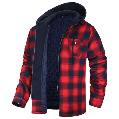 Autumn and Winter Cotton Outwear Plaid Long-Sleeved Loose Hooded Jacket