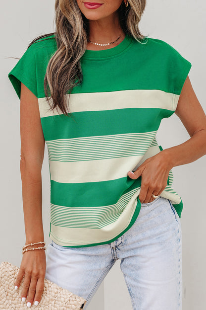 Gestreepte T-shirt met gemengde print ronde hals en korte mouwen