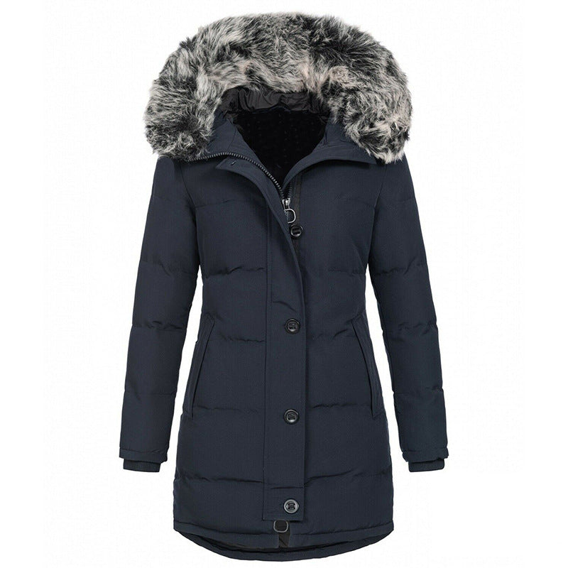 Womens Hooded Long Sleeve Warm Zipper Quilted Jacket