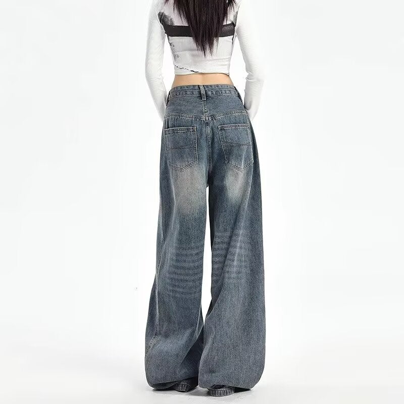 Womens High Waist Wide Leg Denim Trousers
