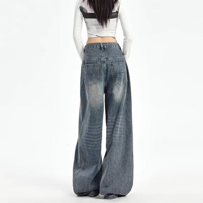Womens High Waist Wide Leg Denim Trousers