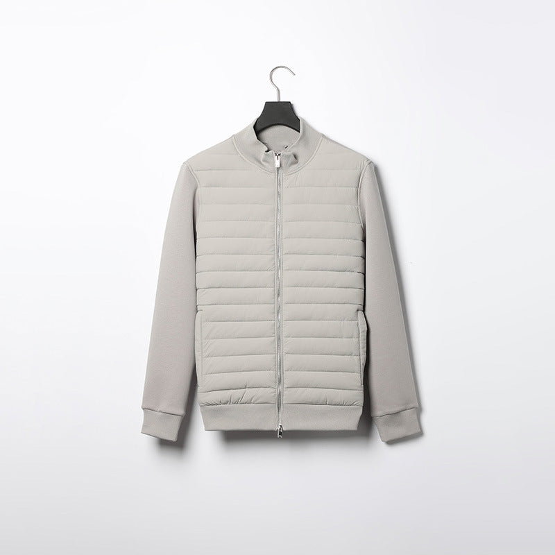 Men Lightweight Down Cotton Jacket Stand Collar Knitted Patchwork