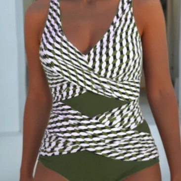 Casual striped one-piece tight swimming suit