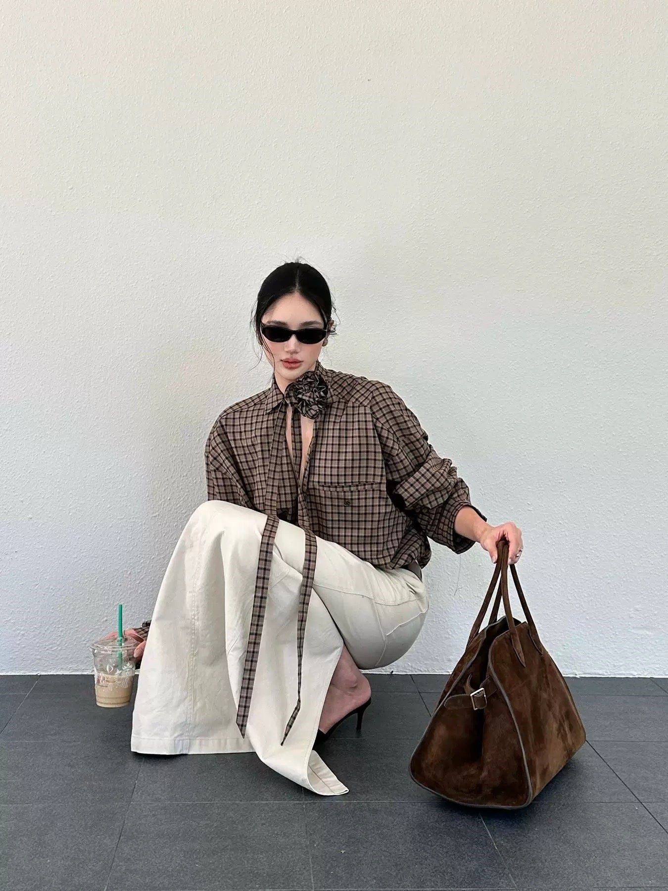 Womens Retro Plaid Long Sleeve Shirt