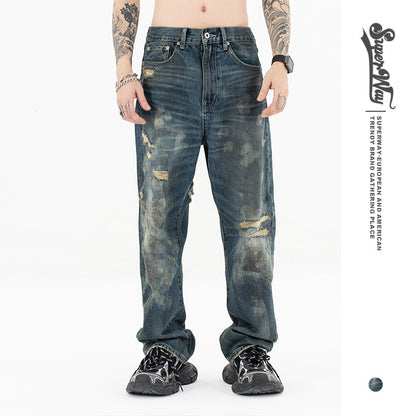 Washed Japanese Casual Straight Jeans