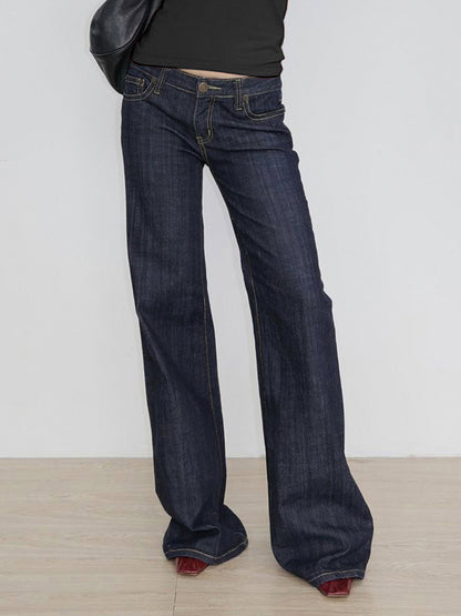 Letter Embroidery Low-Waist Flared Jeans