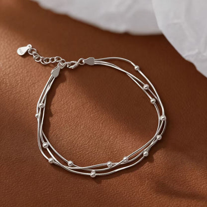 S925 Sterling Silver Three-Layer Snake Bone Chain Bead Bracelet