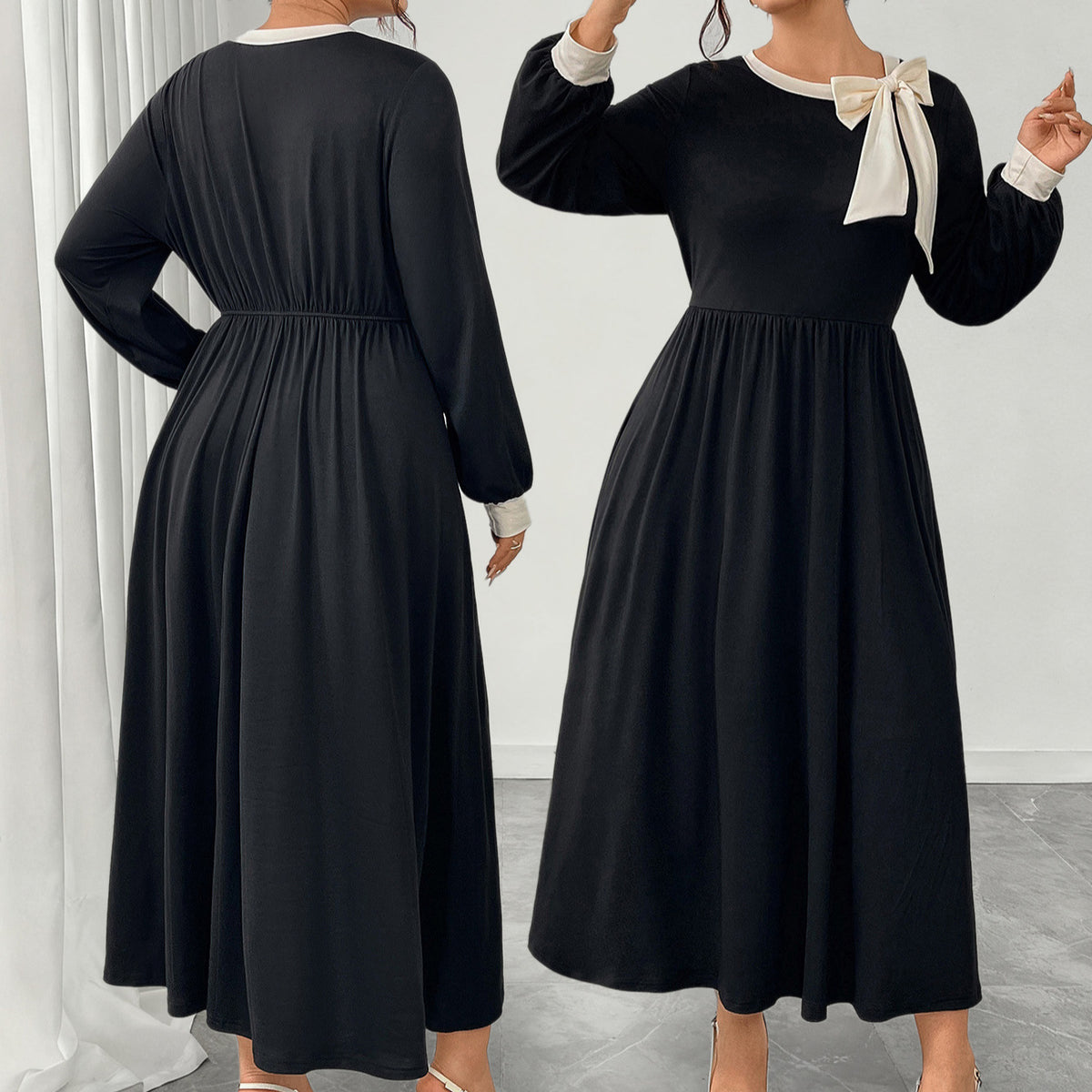 Womens Retro Bow Detail Spandex Dress