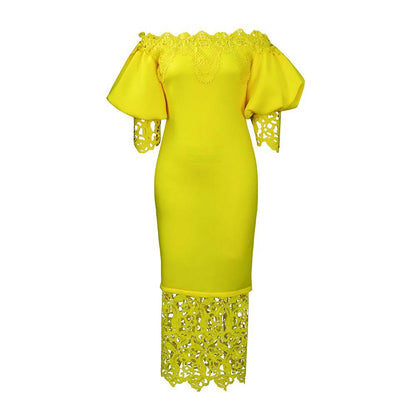 Elegant Lace-Panelled Boat-Neck Dress