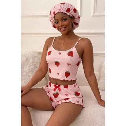 Women's Home Clothes Shower Cap Sling Shorts Pants Threaded Set