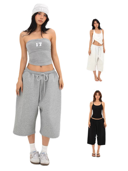 Womens Drawstring Cropped Sweatpants