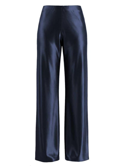 Women's High-Waisted Satin Wide Leg Long Pants with Elastic Waist