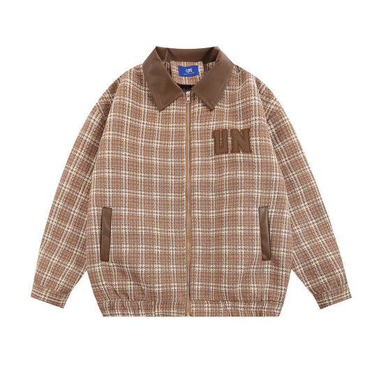 Amerikaanse geruite unisex honkbaljas revers PU-leer