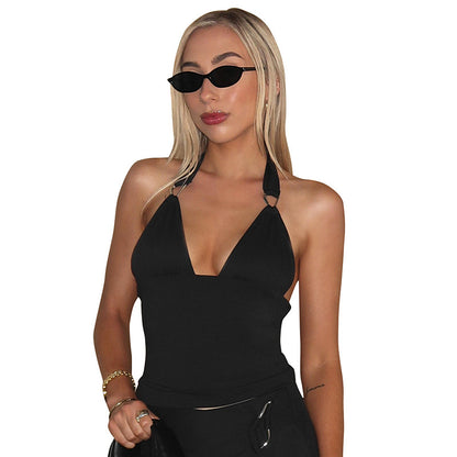 Metalen Ring V-hals Slim Haltertop