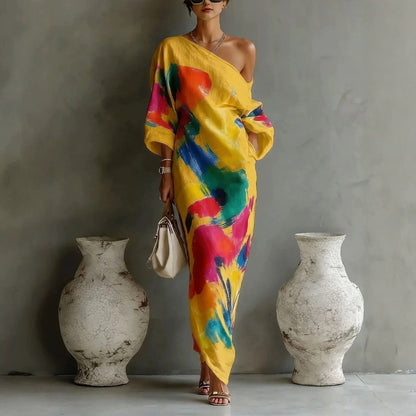 French Style Printed Dress and Pants Set