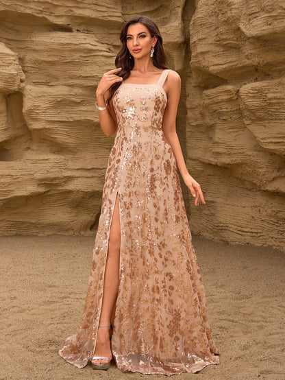 Elegant Strapless Sequin Evening Gown