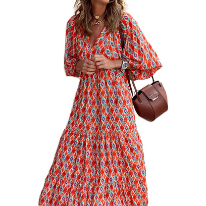 Geometric Collage Puff Sleeve Dress