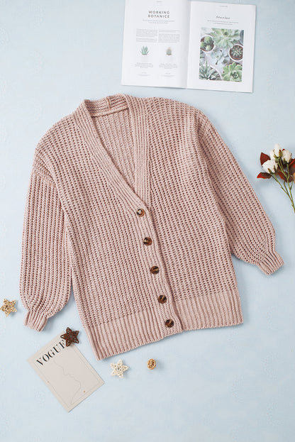 Gray Buttoned Front Drop Shoulder Knitted Cardigan