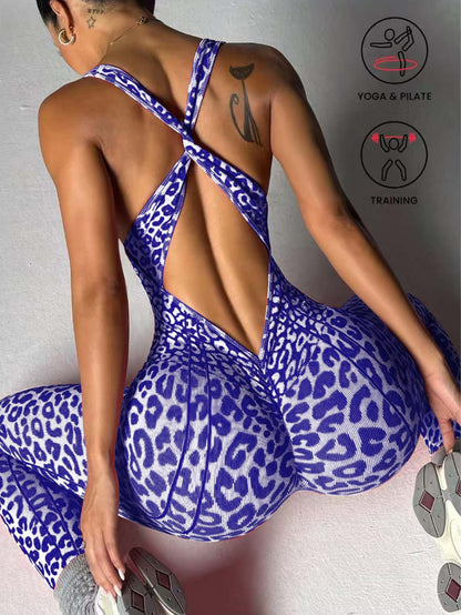 Women Leopard Print One Piece Yoga Suit