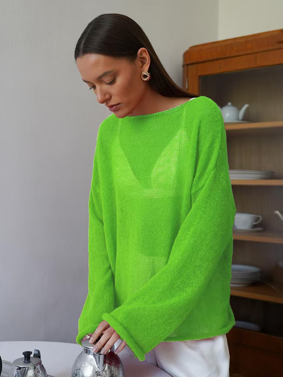 Womens Hollow Knit Pullover Sweater