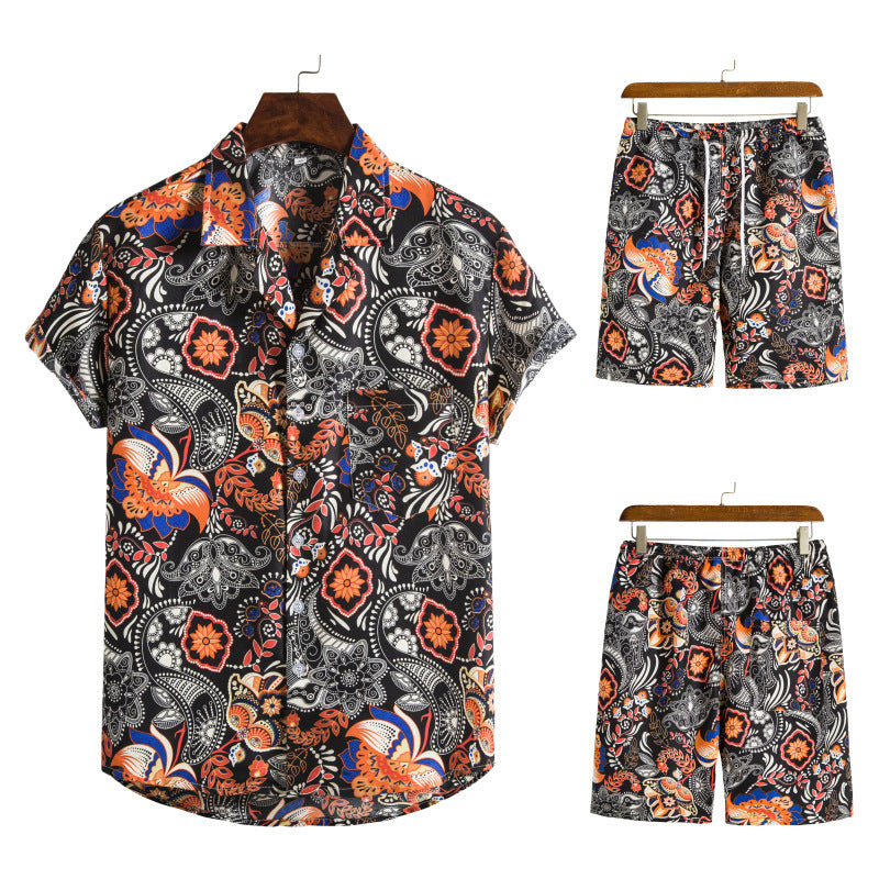 Hawaiian Series Strand Stijl Korte Mouw Shirt Strandbroek Tweedelig Set