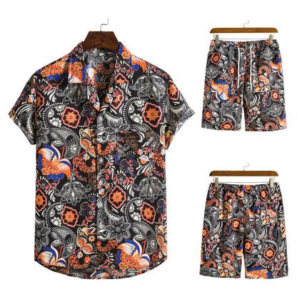 Hawaiian Series Strand Stijl Korte Mouw Shirt Strandbroek Tweedelig Set