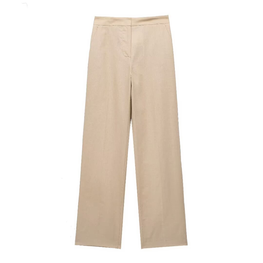 Linnen dubbelrijs pakjas vest rechte broek