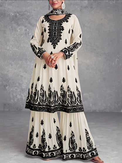 Ethnic Print Casual Suit with Belt