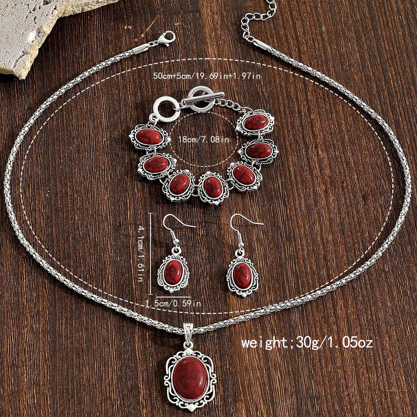 Boheemse stijl sieradenset: oorbellen ketting en armband