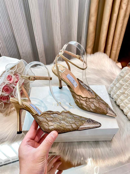 Lace Peep-Toe High Heel Sandals