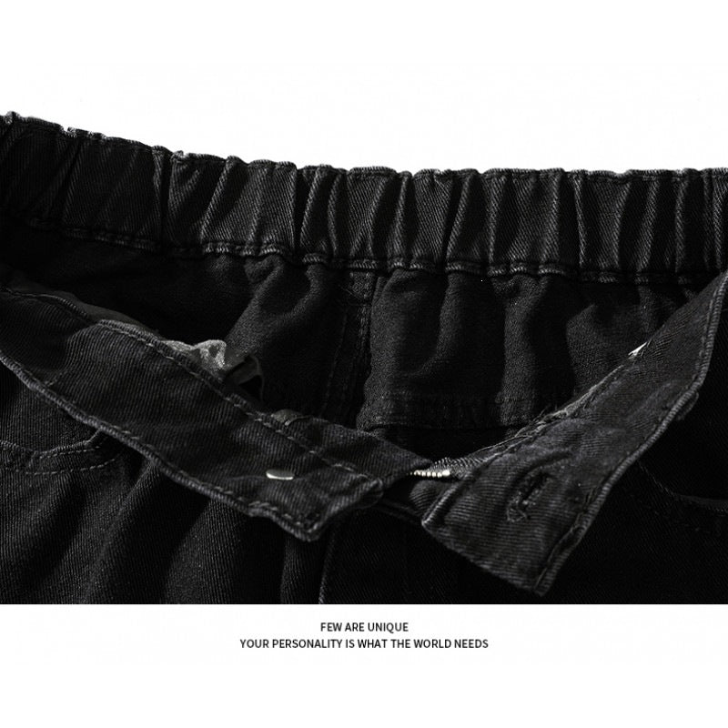 Black and gray stretchy flared jeans for men