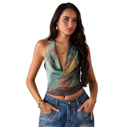 Women Sleeveless Geometric Print Blouse