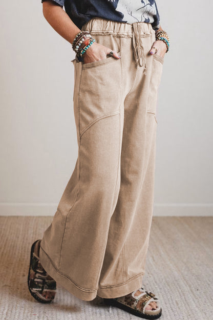 Mineral Wash Retro Westernbroek met trekkoord hoge taille en wijde pijpen