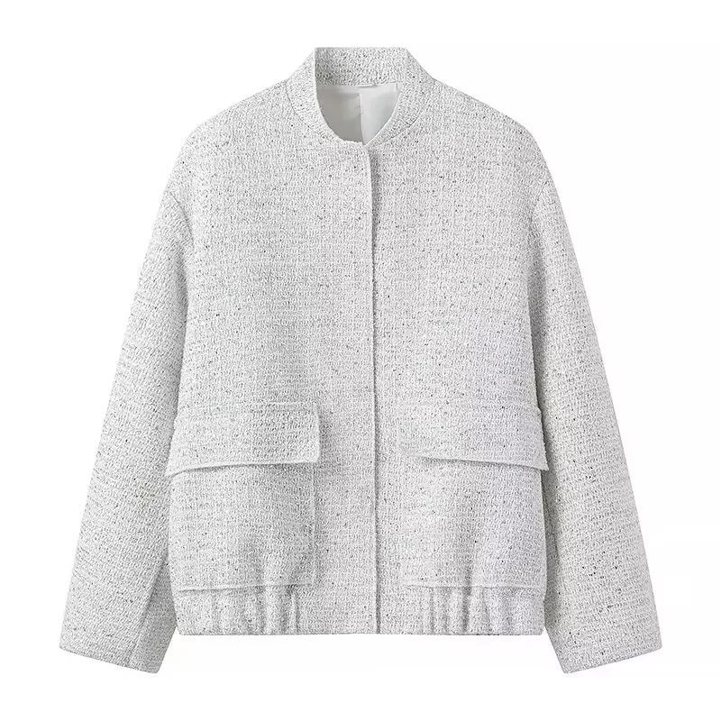 Women's Beaded Round Neck Long Sleeve Loose Polyester Jacket