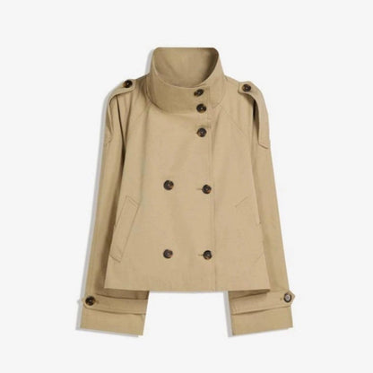 Retro Lapel Double-Breasted Lace-Up Long Sleeve Windbreaker Jacket