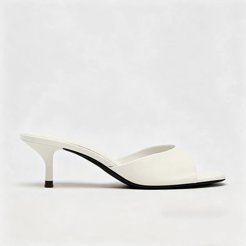 Black Stiletto High Heels Half-Mule Peep-Toe Low-Heeled Sandals for Women