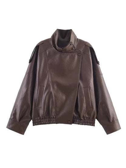 Womens Retro Pebbled Leather Jacket