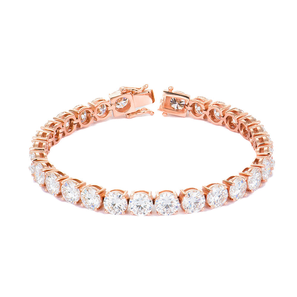 S925 Silver Rose Gold Plated Moissanite Classic Four-Claw Tennis Chain Bracelet