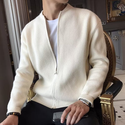 Mens Solid Color Knitted Cardigan